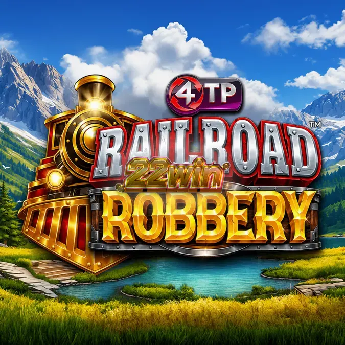 Isang visual na representasyon ng 4TP Railroad Robbery slot na nagpapakita ng tren at mga reel.